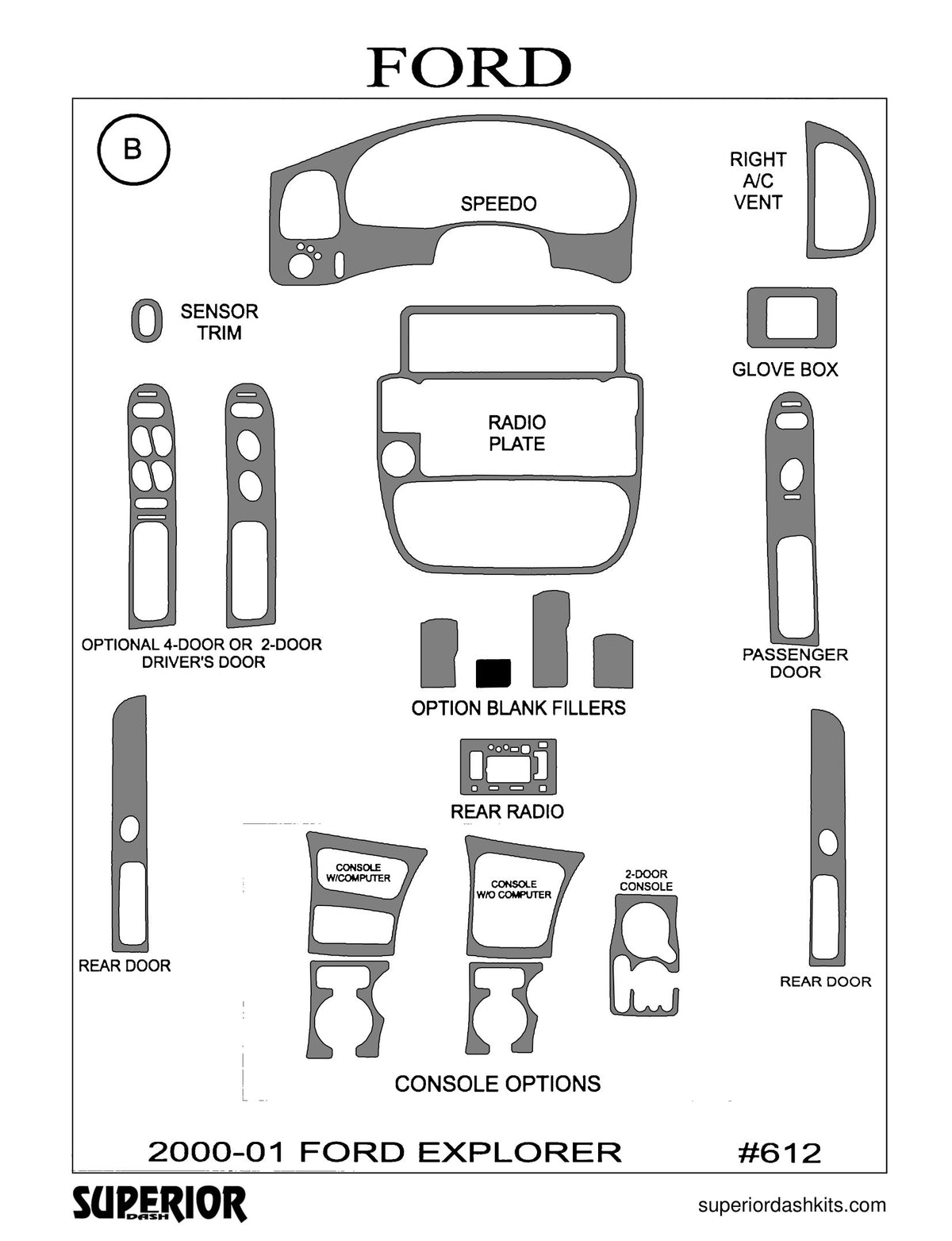 Shadow sheet for Superior Dash kit 612-00, 1995-2001 Ford Explorer (sheet 2)