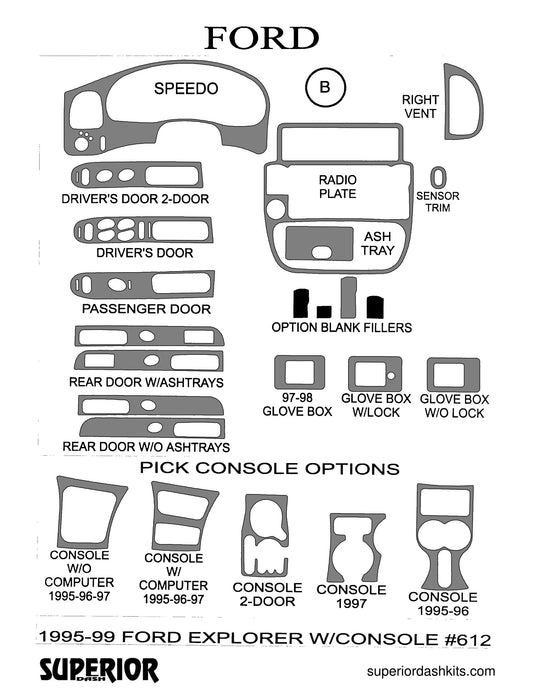 Shadow sheet for Superior Dash kit 612, 1995-2001 Ford Explorer