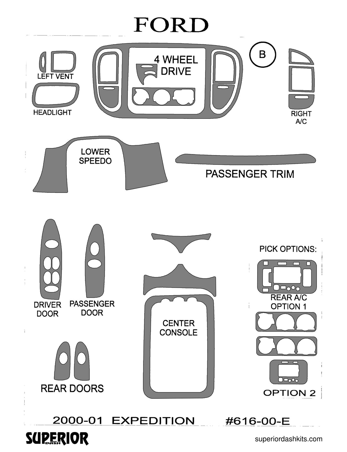 Shadow sheet for Superior Dash kit 616-00-E, 2000-2002 Ford Expedition