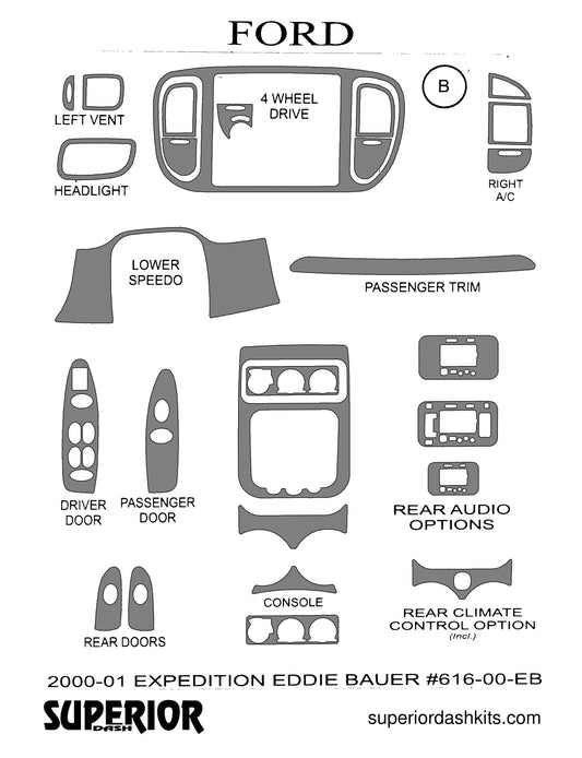 Shadow sheet for Superior Dash kit 616-00-EB, 2000-2002 Ford Expedition