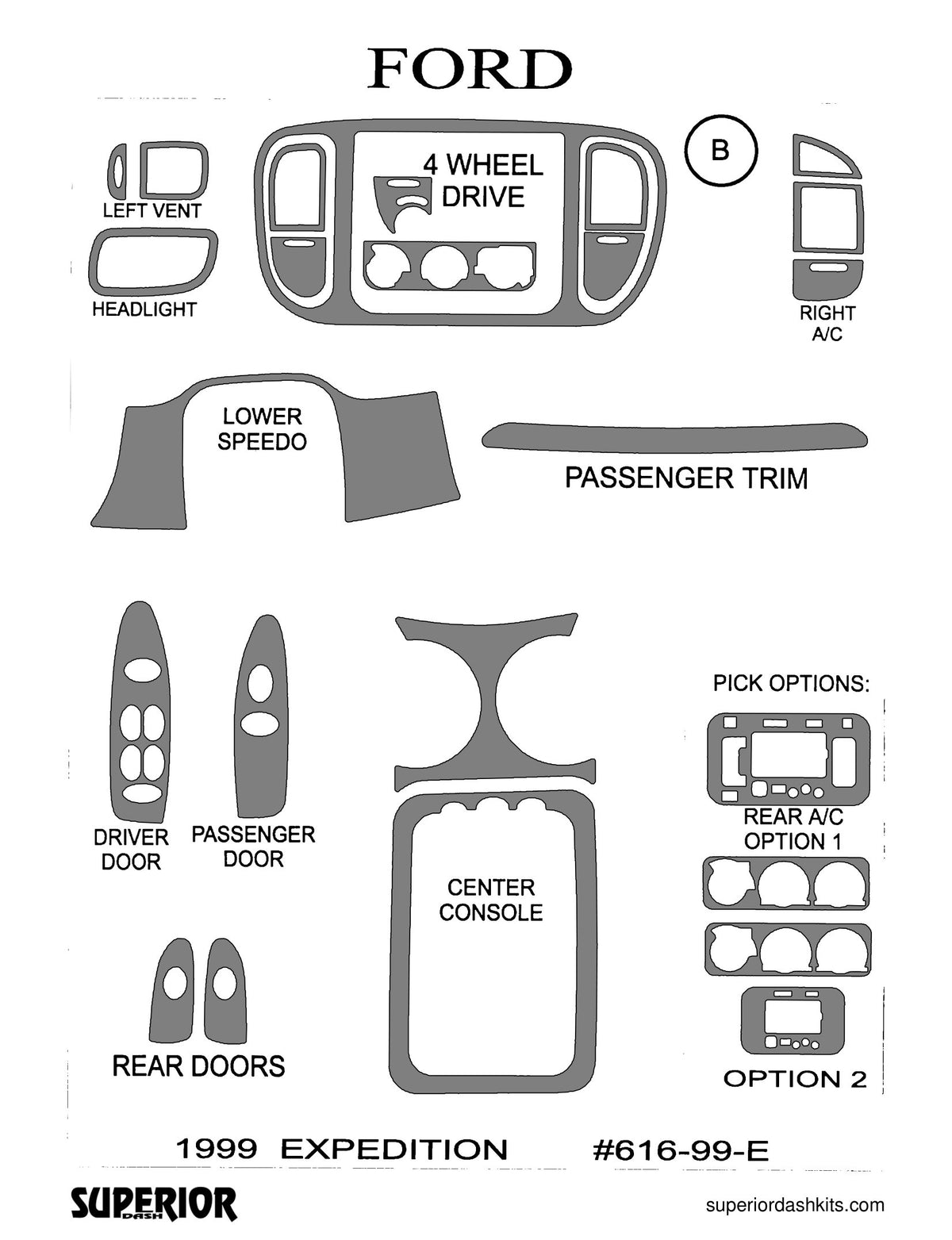 Shadow sheet for Superior Dash kit 616-99-E, 1999 Ford Expedition