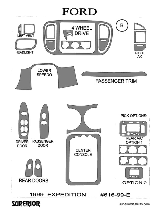 Shadow sheet for Superior Dash kit 616-99-E, 1999 Ford Expedition