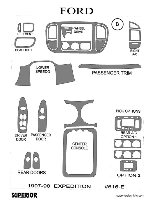 Shadow sheet for Superior Dash kit 616-E, 1997-1998 Ford Expedition