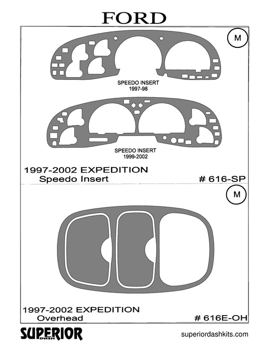 Shadow sheet for Superior Dash kit 616-SP-97 / 616-SP-99, 1997-2002 Ford Expedition and 1997-2001 Ford F-150