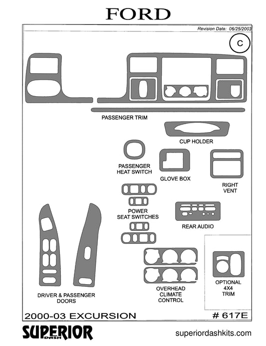 Shadow sheet for Superior Dash kit 617E, 2000-2005 Ford Excursion