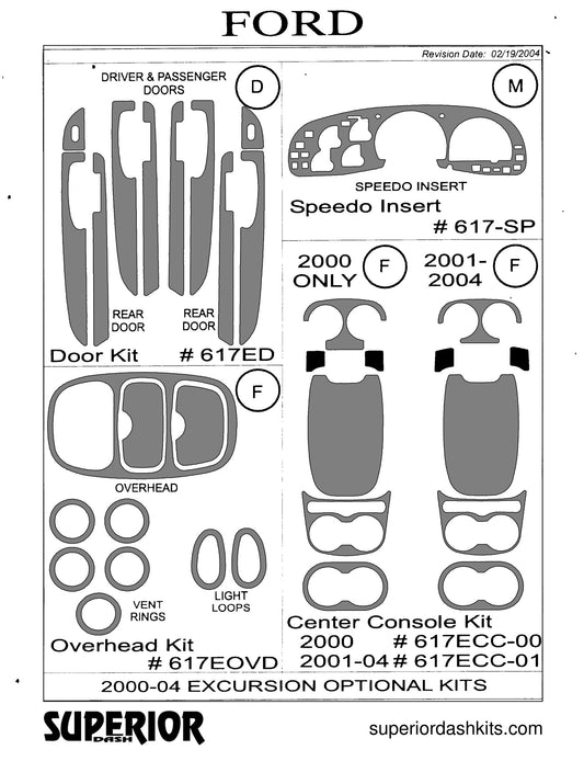 Shadow sheet for Superior Dash kit 617ED, 2000-2005 Ford Excursion