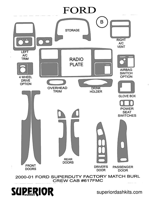 Shadow sheet for Superior Dash kit 617FMC, 2000-2001 Ford F-250 / F-350 Super Duty