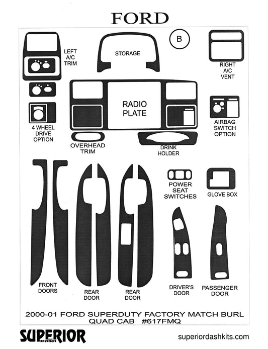Shadow sheet for Superior Dash kit 617FMQ, 2000-2001 Ford F-250 / F-350 Super Duty