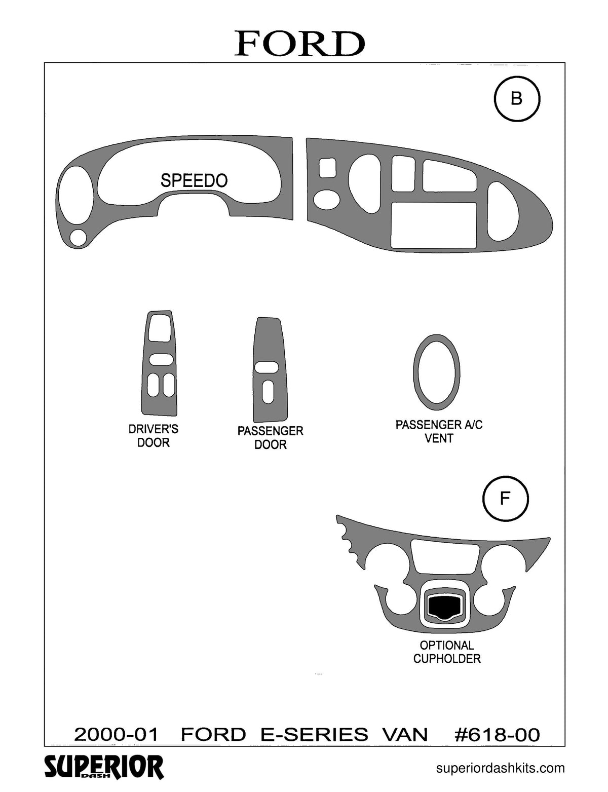 Shadow sheet for Superior Dash kit 618-00, 2000-2001 Ford E-Series Van