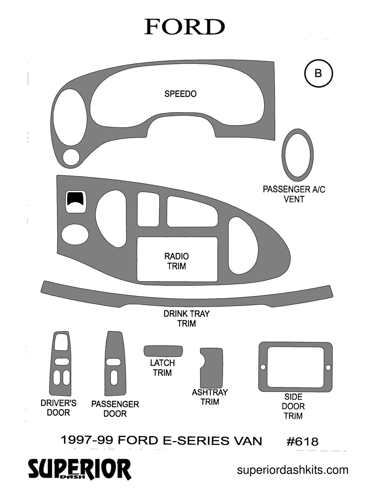 Shadow sheet for Superior Dash kit 618-97, 1991-1999 Ford E-Series Van (sheet 2)