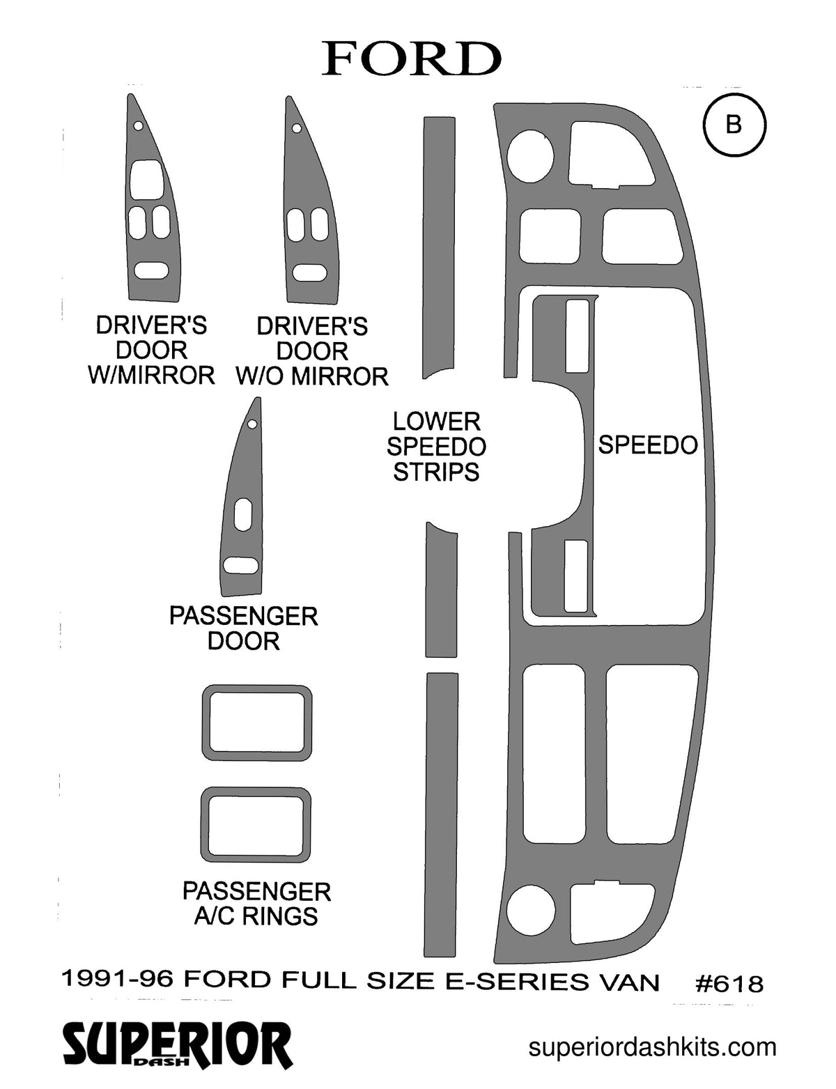 Shadow sheet for Superior Dash kit 618, 1991-1999 Ford E-Series Van