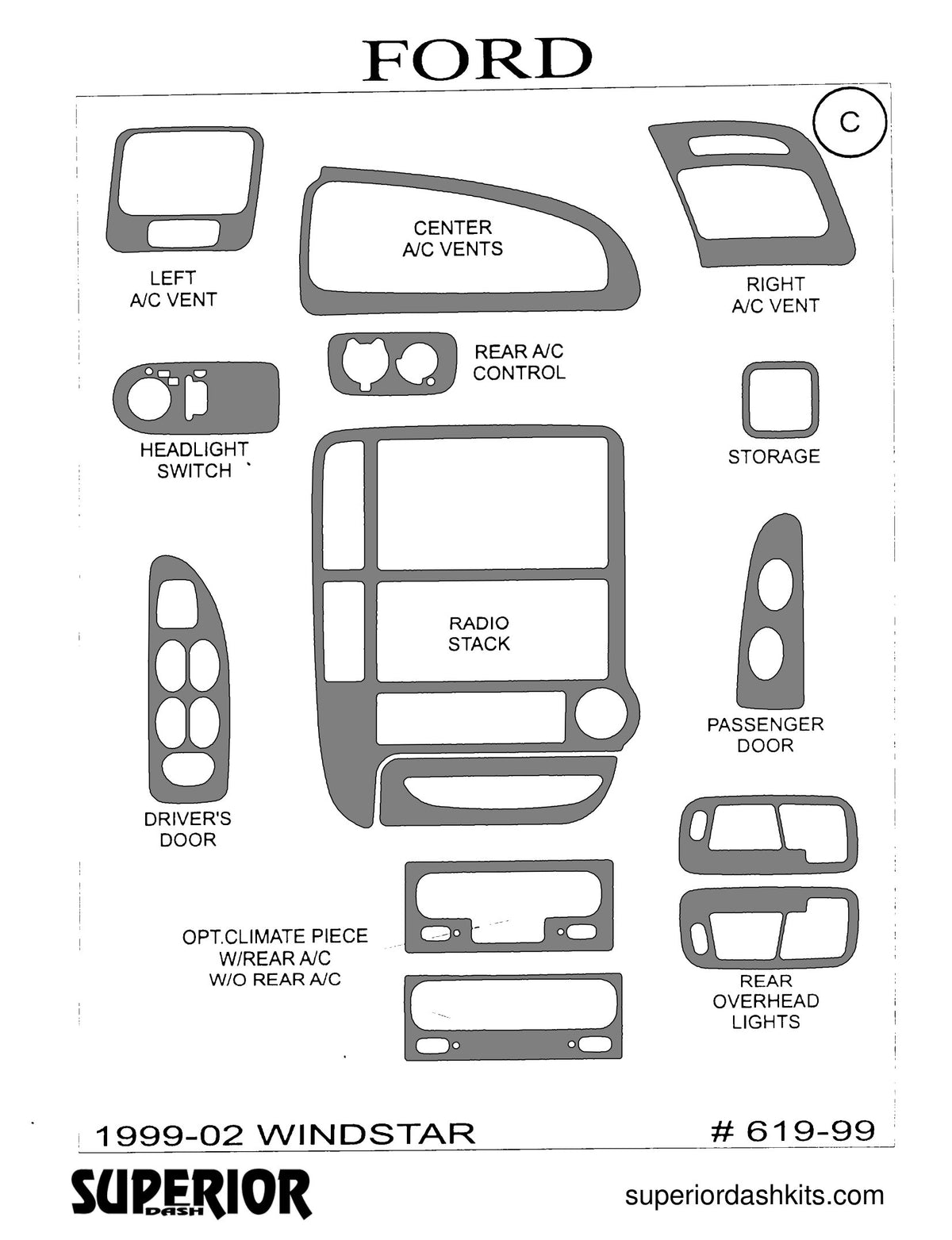 Shadow sheet for Superior Dash kit 619-99, 1999-2002 Ford Windstar
