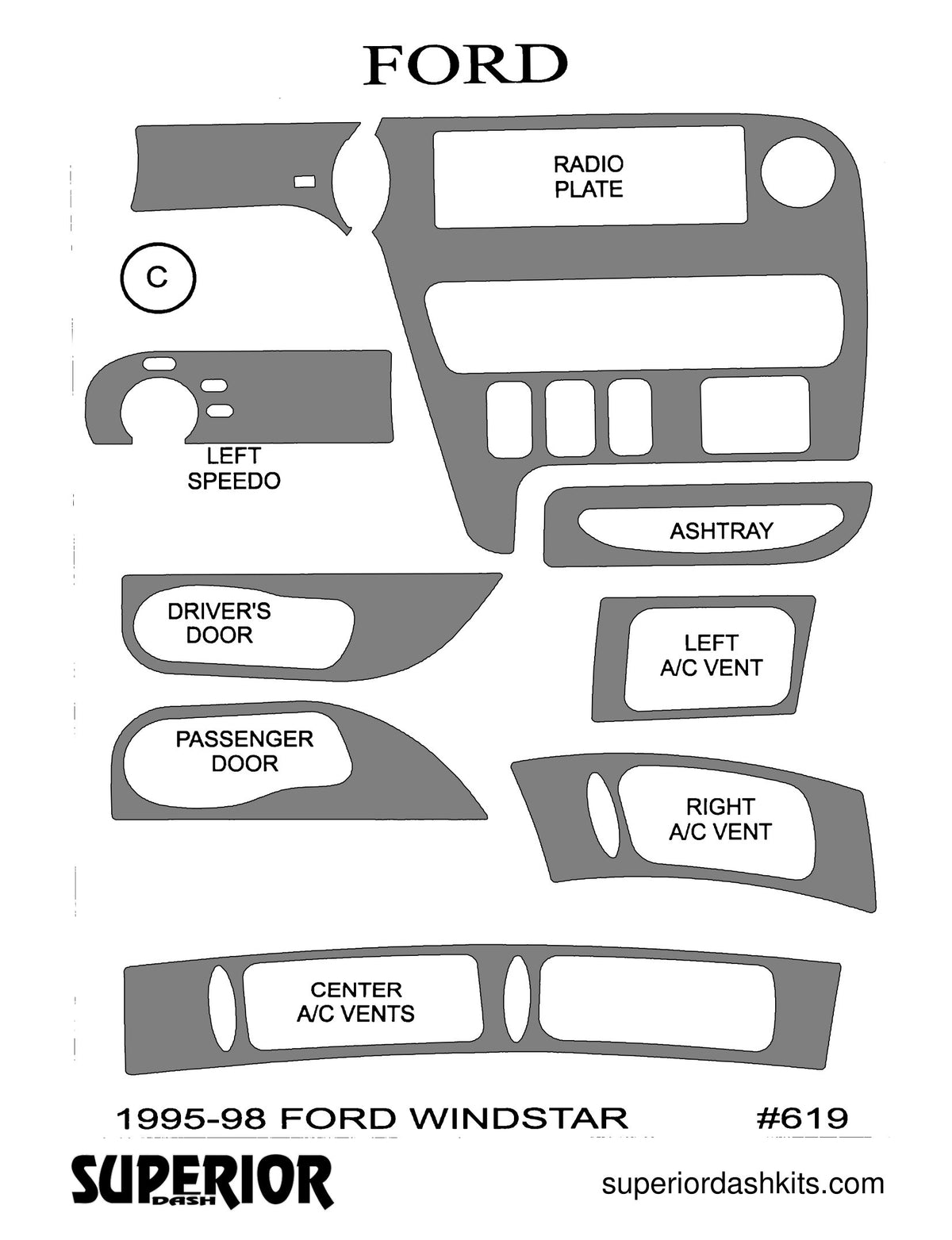 Shadow sheet for Superior Dash kit 619, 1995-1998 Ford Windstar