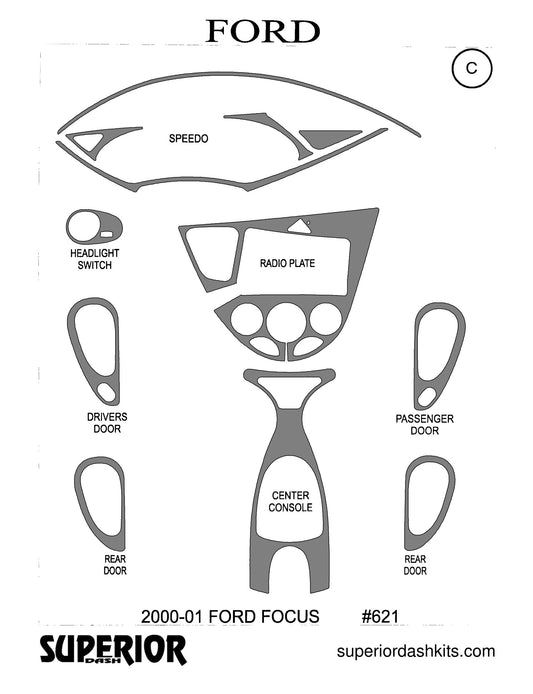 Shadow sheet for Superior Dash kit 621, 2000-2001 Ford Focus