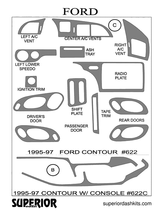 Shadow sheet for Superior Dash kit 622 / 622C, 1995-1997 Ford Contour