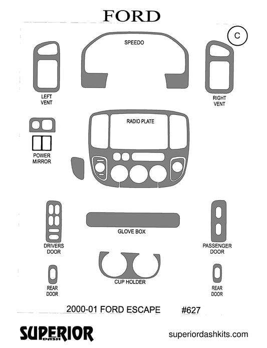 Shadow sheet for Superior Dash kit 627, 2000-2001 Ford Escape