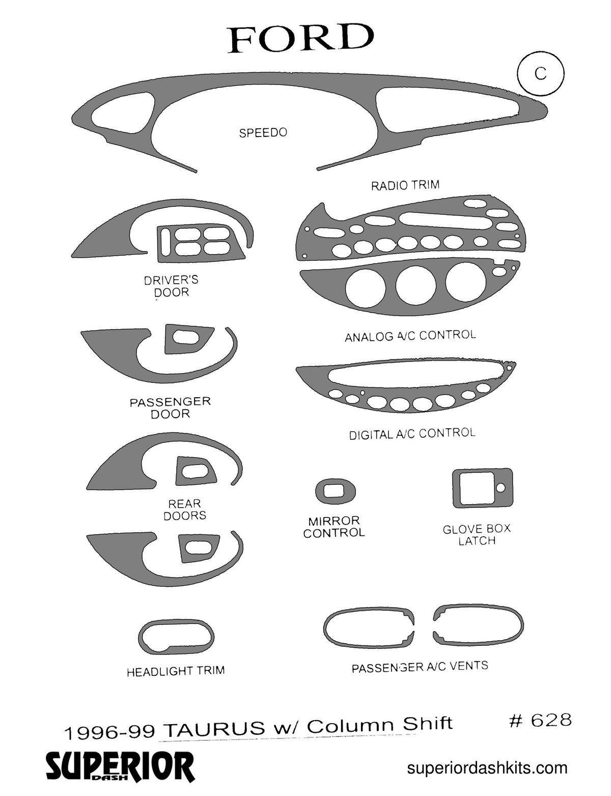 Shadow sheet for Superior Dash kit 628-C, 1996-1999 Ford Taurus and Mercury Sable (sheet 2)