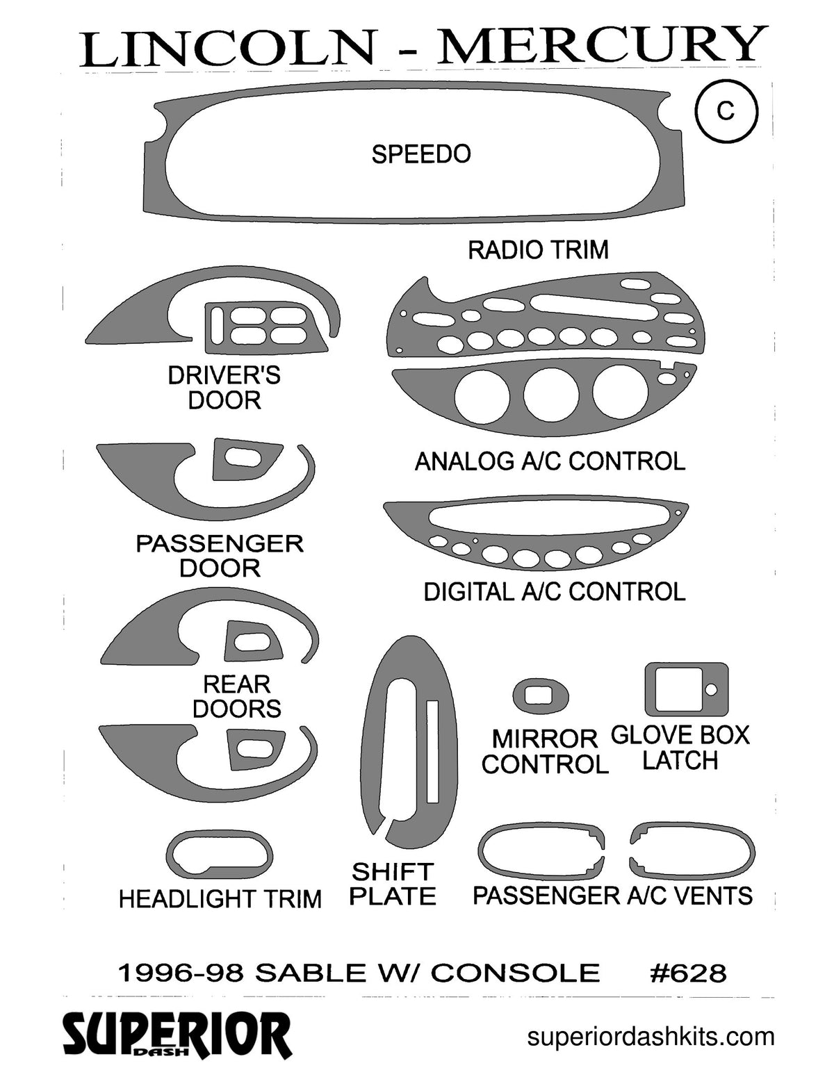 Shadow sheet for Superior Dash kit 628, 1996-1999 Ford Taurus and Mercury Sable (sheet 4)