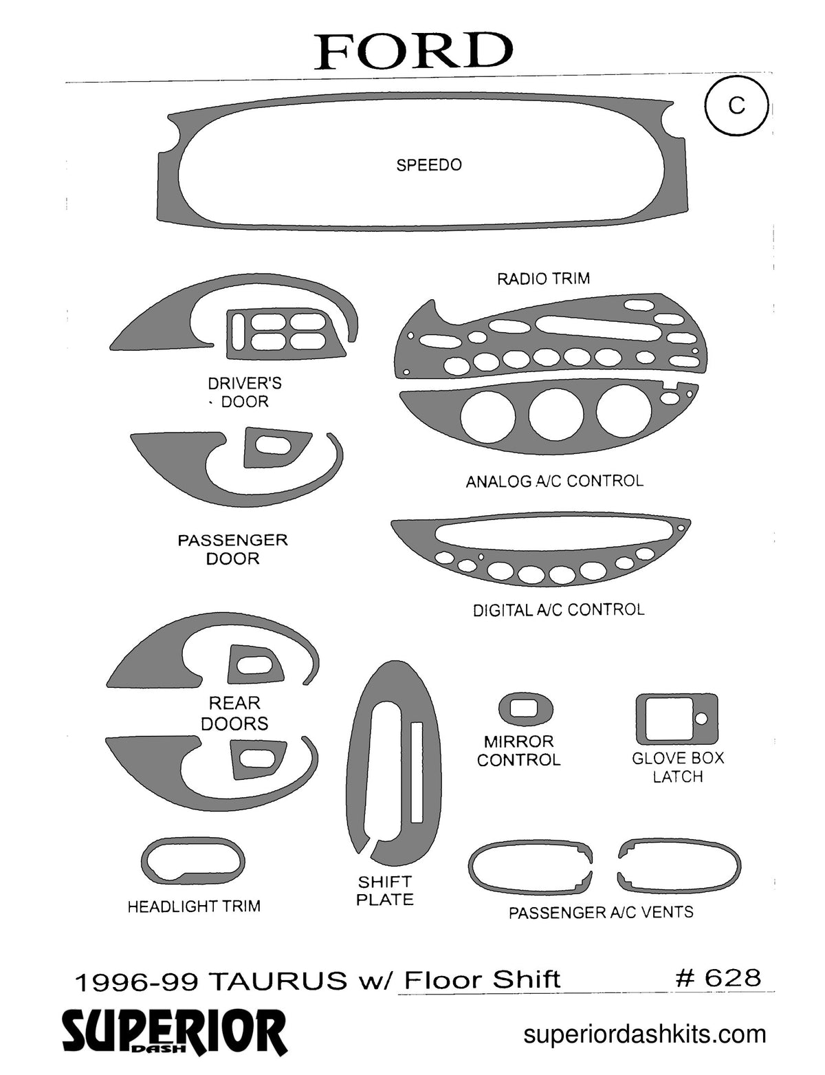 Shadow sheet for Superior Dash kit 628, 1996-1999 Ford Taurus and Mercury Sable