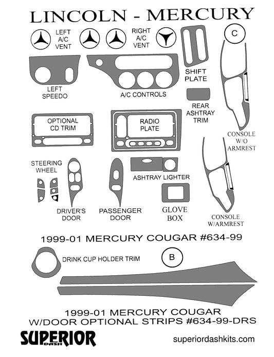 Shadow sheet for Superior Dash kit 634-99 / 634-99-DRS, 1999-2001 Mercury Cougar