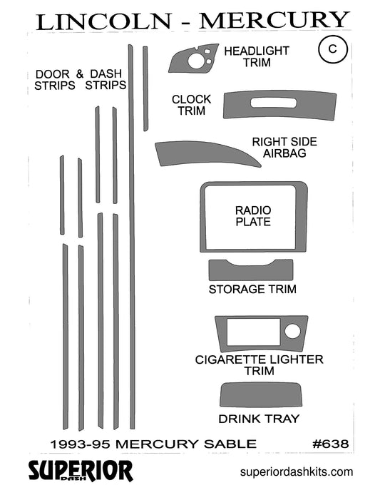 Shadow sheet for Superior Dash kit 638, 1993-1995 Mercury Sable