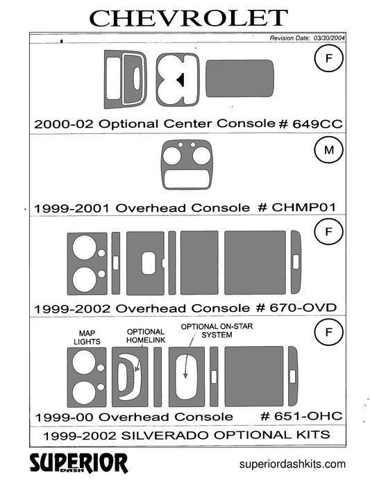 Shadow sheet for Superior Dash kit 649CC, 1999-2002 Chevrolet Silverado and GMC Sierra; 2000-2002 Chevrolet Suburban and Tahoe; GMC Yukon; 2002 Chevrolet Avalanche