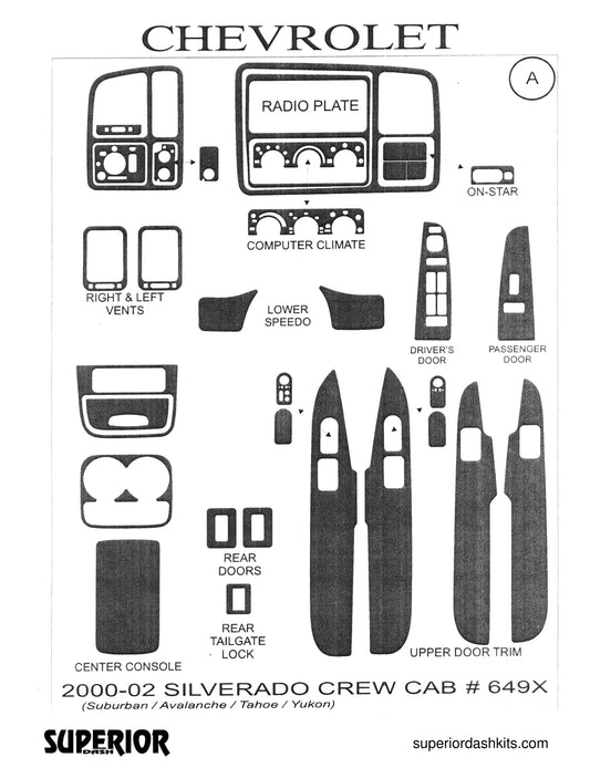 Shadow sheet for Superior Dash kit 649X, 2000-2002 Chevrolet Silverado, Suburban and Tahoe; GMC Sierra and Yukon; 2002 Chevrolet Avalanche