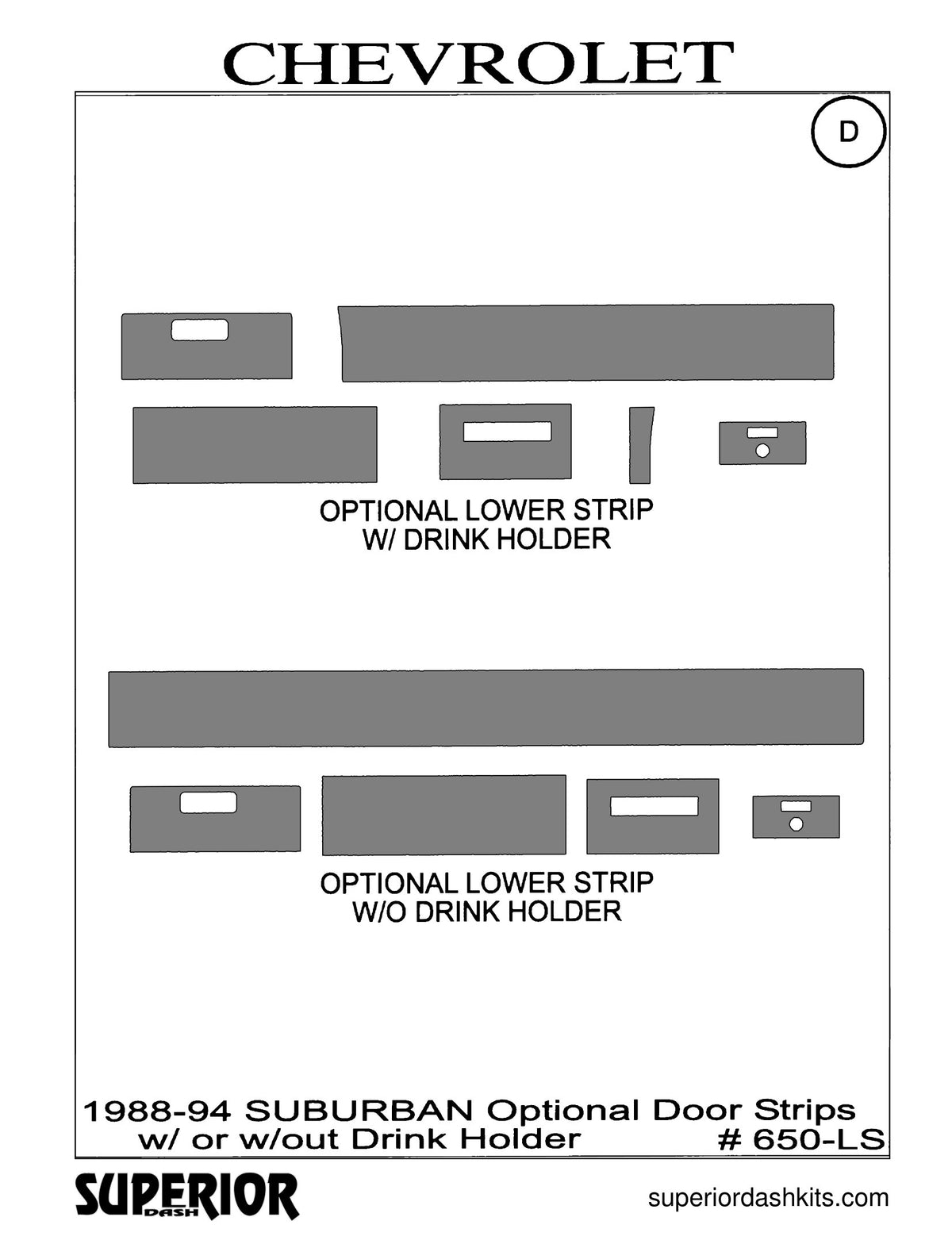 Shadow sheet for Superior Dash kit 650-LS, 1988-1994 Chevrolet CK Truck and Suburban; GMC Sierra (sheet 2)