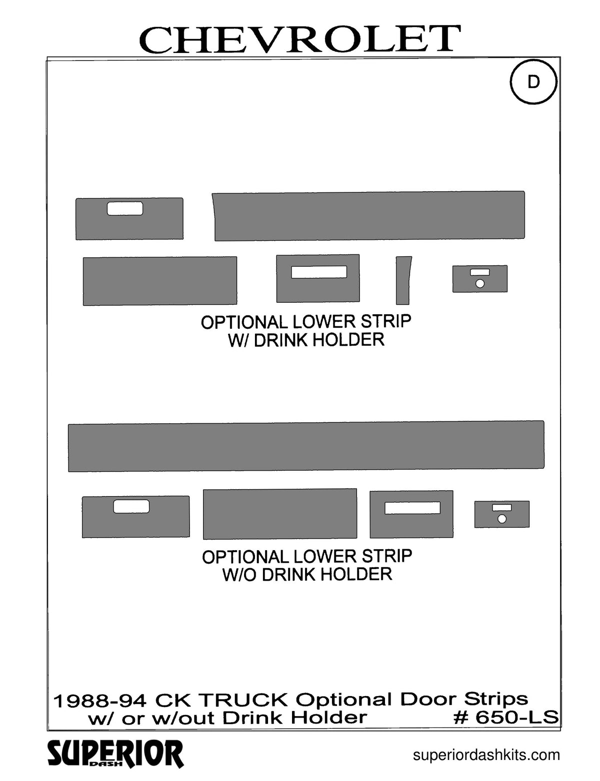 Shadow sheet for Superior Dash kit 650-LS, 1988-1994 Chevrolet CK Truck and Suburban; GMC Sierra