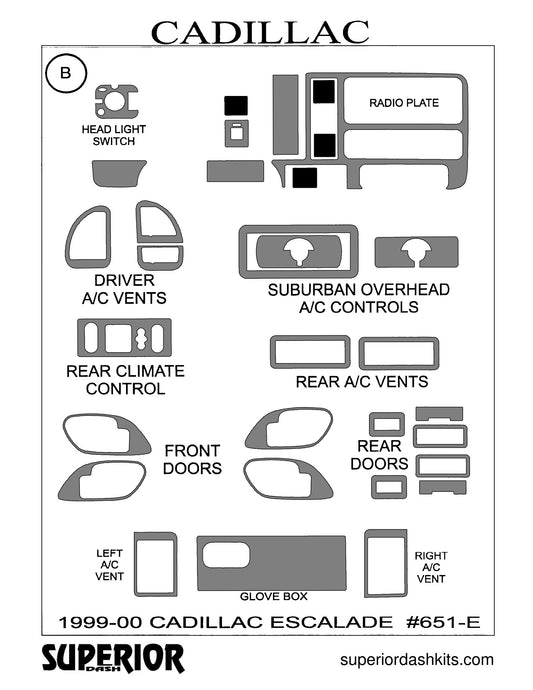 Shadow sheet for Superior Dash kit 651-E, 1999-2000 Cadillac Escalade