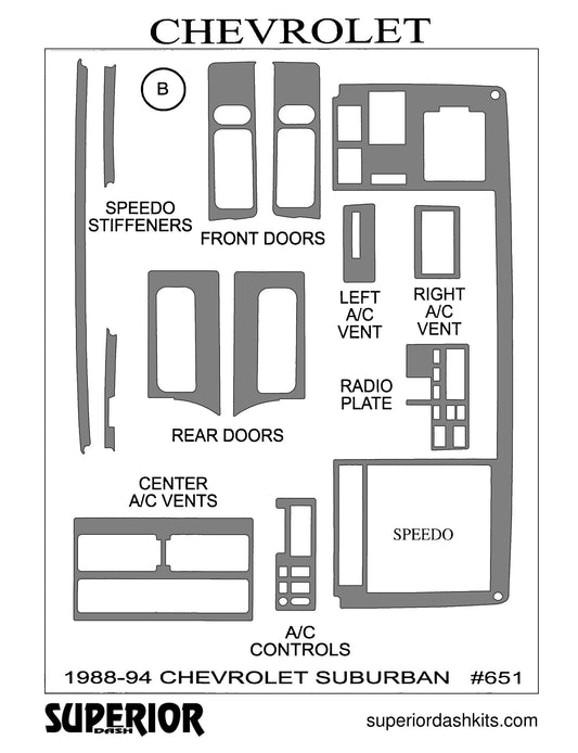 Shadow sheet for Superior Dash kit 651, 1988-1996 Chevrolet Suburban, 1988-1994 GMC Suburban and 1995-1996 Chevrolet Tahoe