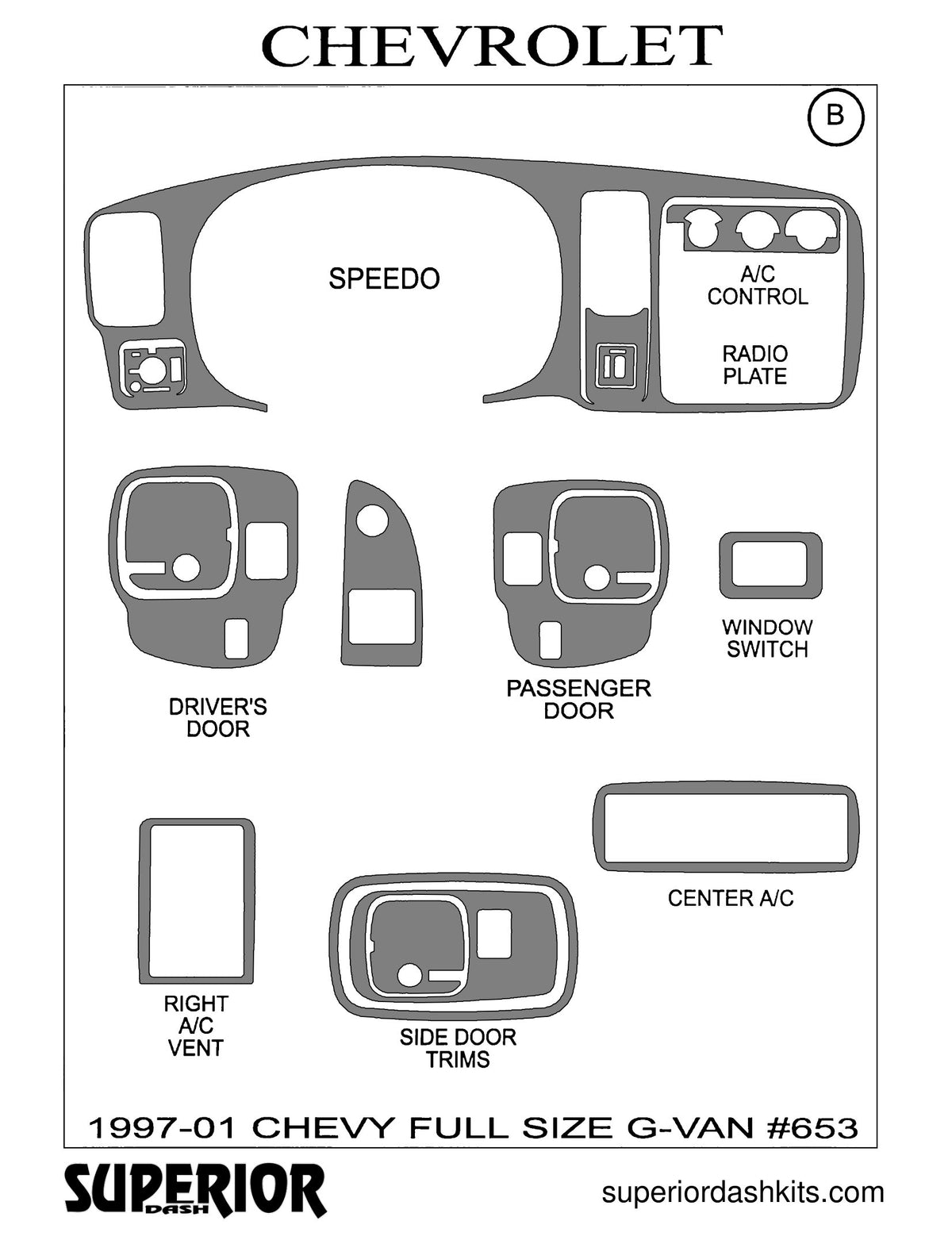 Shadow sheet for Superior Dash kit 653, 1997-2002 Chevrolet Express Van