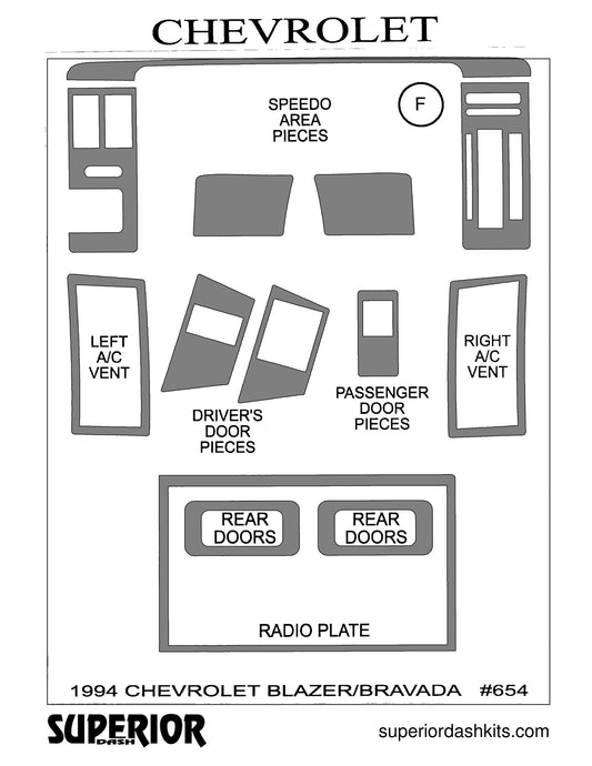 Shadow sheet for Superior Dash kit 654, 1994 Chevrolet S-10 Blazer and Oldsmobile Bravada