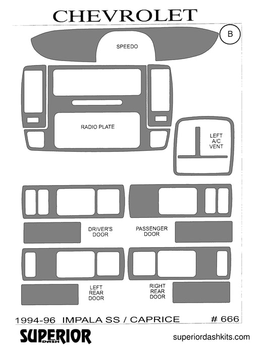 Shadow sheet for Superior Dash kit 666, 1994-1996 Chevrolet Impala SS and Caprice