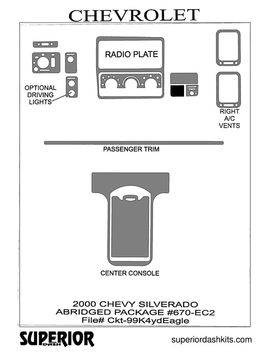 Shadow sheet for Superior Dash kit 670-EC2, 2000 Chevrolet Silverado and GMC Sierra