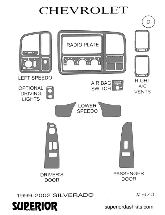 Shadow sheet for Superior Dash kit 670, 1999-2002 Chevrolet Silverado and GMC Sierra
