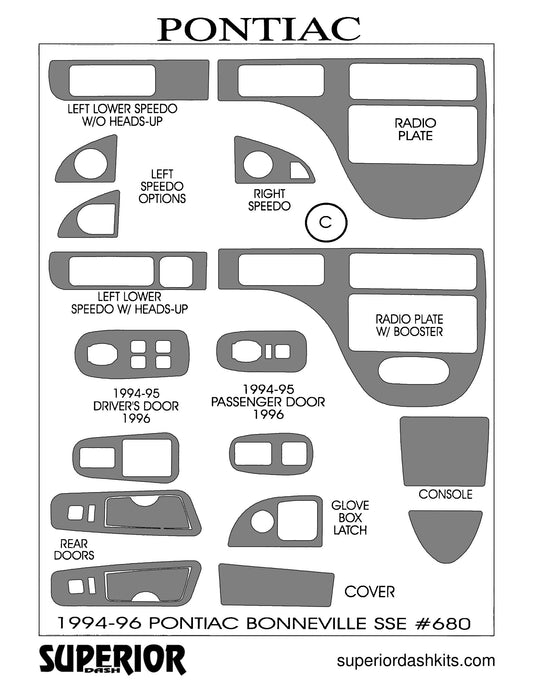 Shadow sheet for Superior Dash kit 680, 1994-1996 Pontiac Bonneville SSE