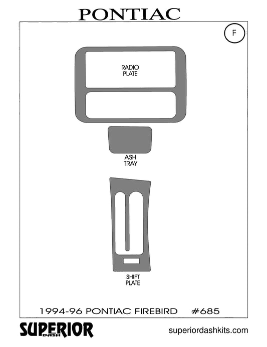 Shadow sheet for Superior Dash kit 685, 1994-1996 Pontiac Firebird and Trans Am