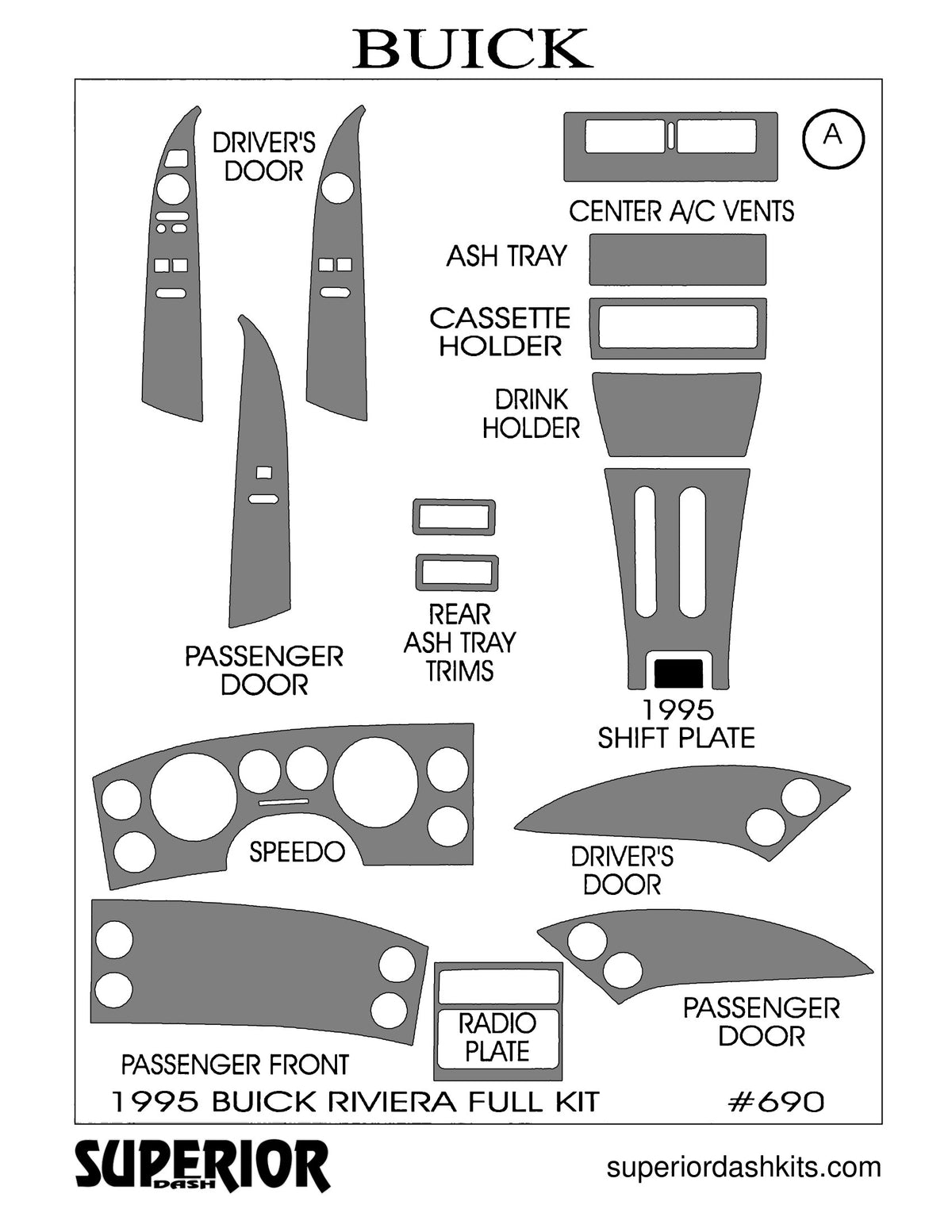 Shadow sheet for Superior Dash kit 690-1995, 1995-1999 Buick Riviera
