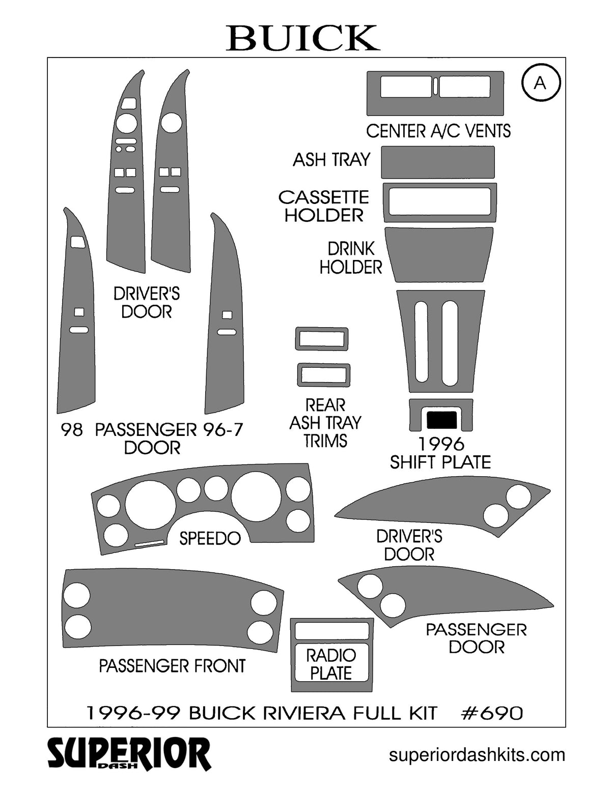 Shadow sheet for Superior Dash kit 690-1996-99, 1995-1999 Buick Riviera