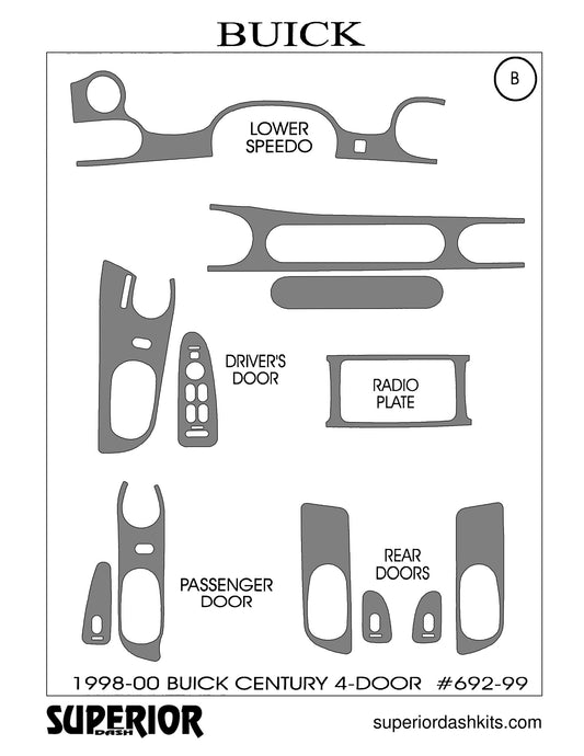 Shadow sheet for Superior Dash kit 692-99-Century, 1998-2000 Buick Century and Regal