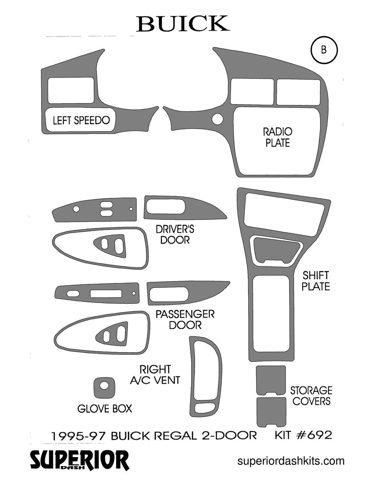 Shadow sheet for Superior Dash kit 692-Coupe, 1995-1997 Buick Regal