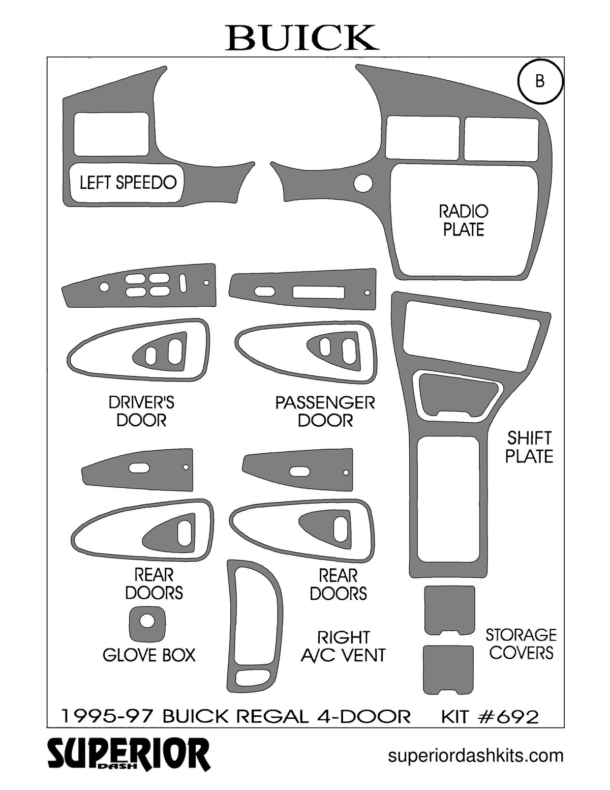 Shadow sheet for Superior Dash kit 692-Sedan, 1995-1997 Buick Regal
