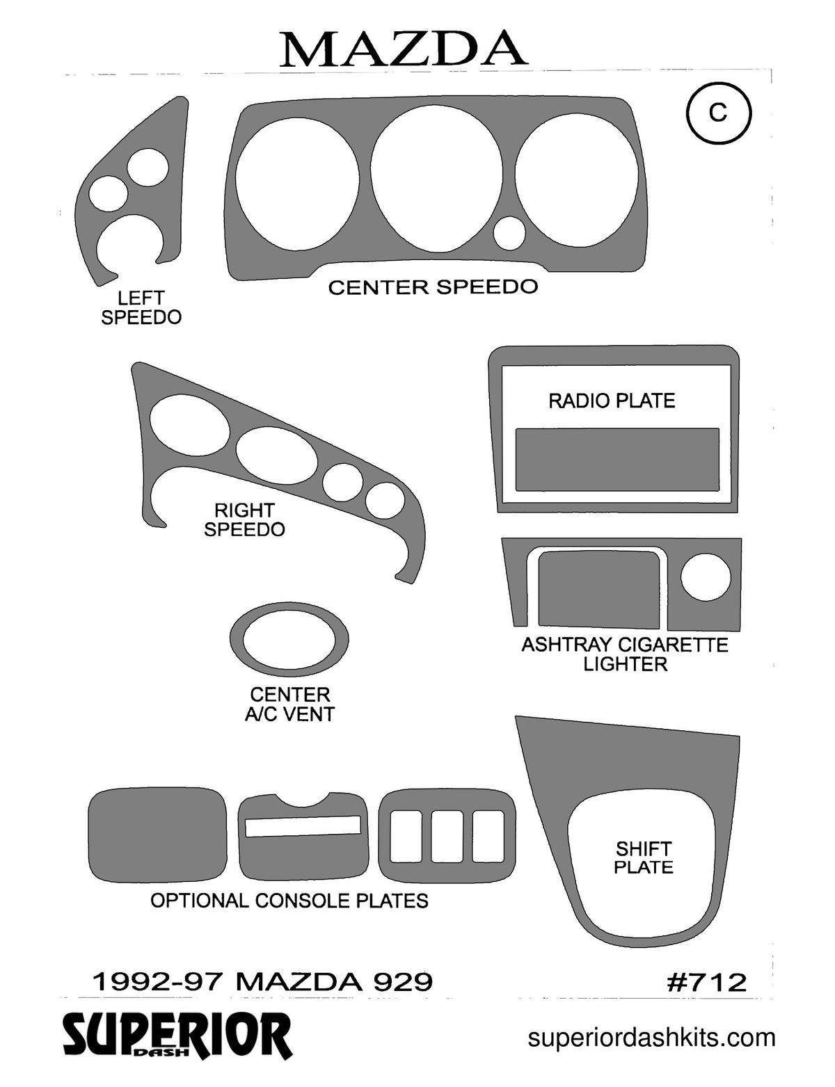Shadow sheet for Superior Dash kit 712, 1992-1997 Mazda 929