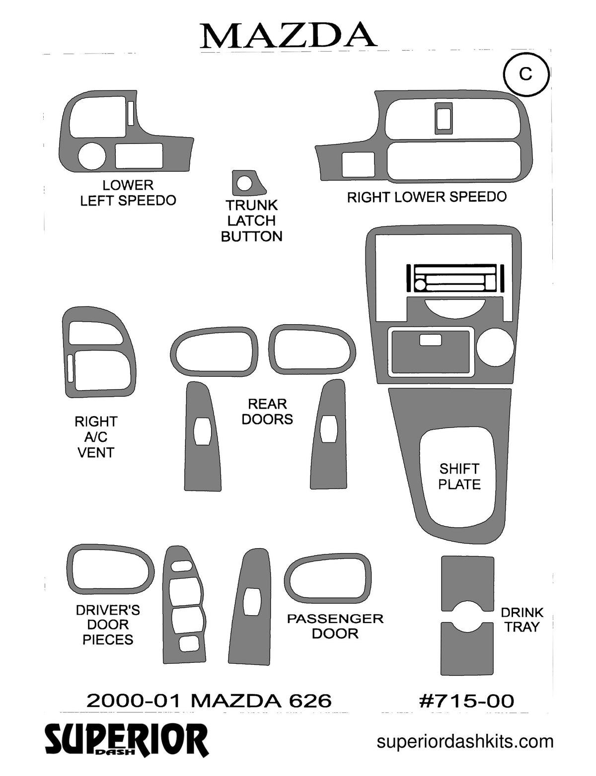 Shadow sheet for Superior Dash kit 715-00, 2000-2002 Mazda 626