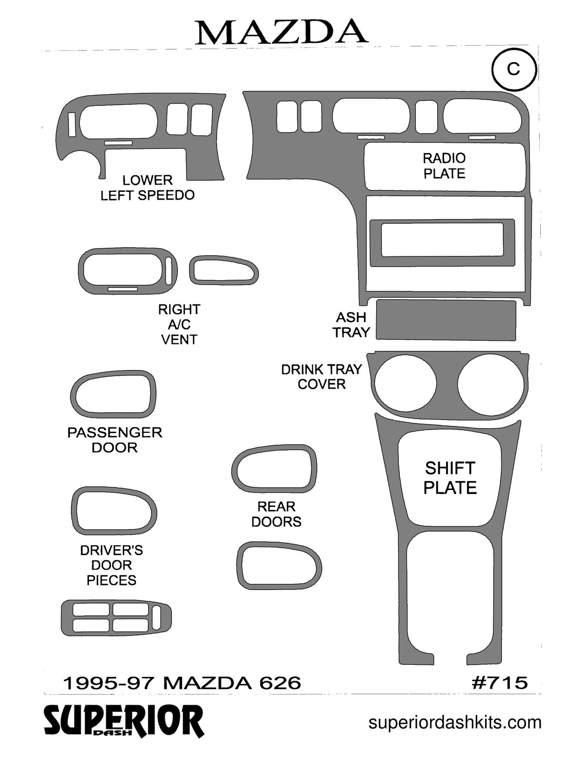 Shadow sheet for Superior Dash kit 715-95, 1993-1997 Mazda 626 (sheet 2)