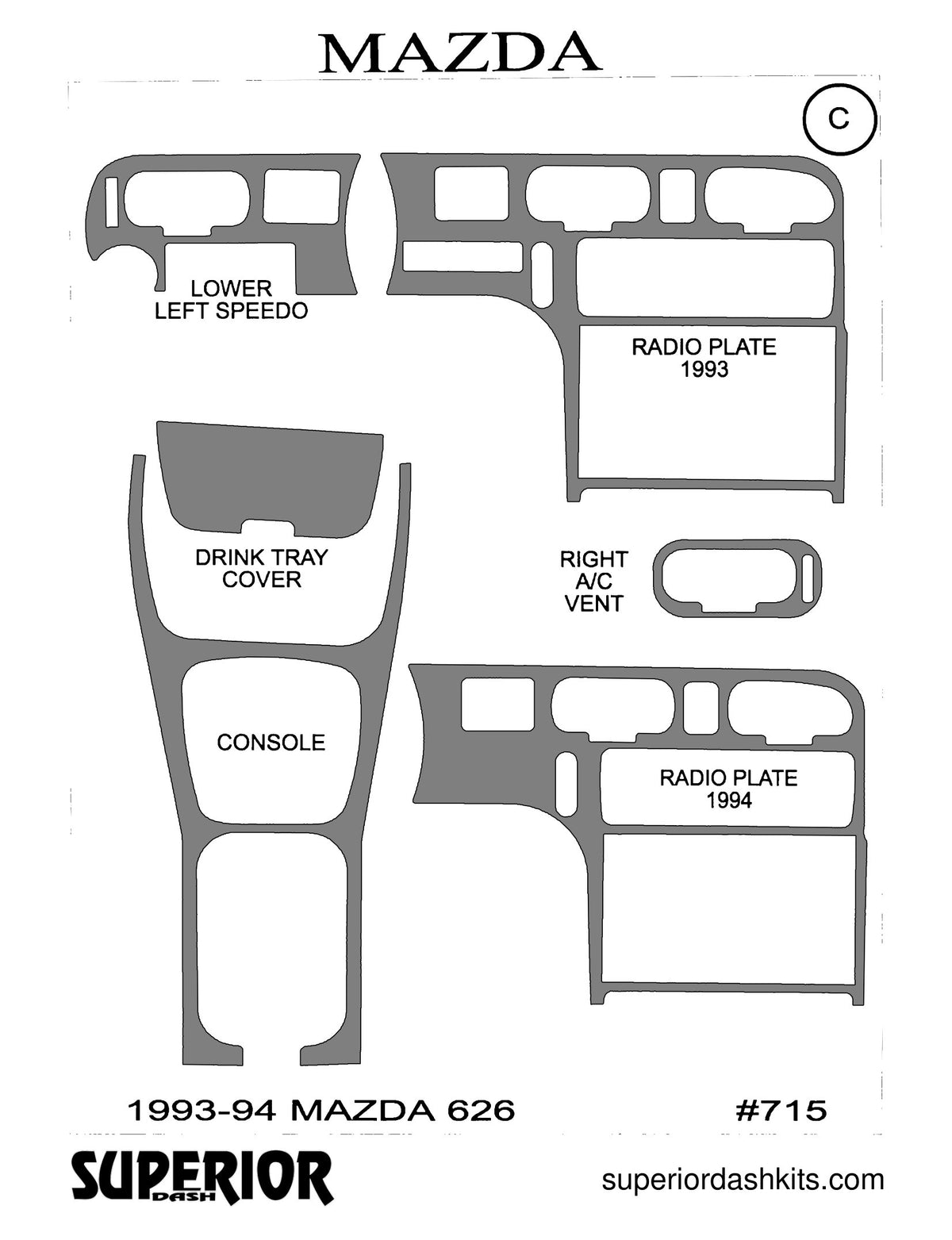 Shadow sheet for Superior Dash kit 715-93 / 715-94, 1993-1997 Mazda 626