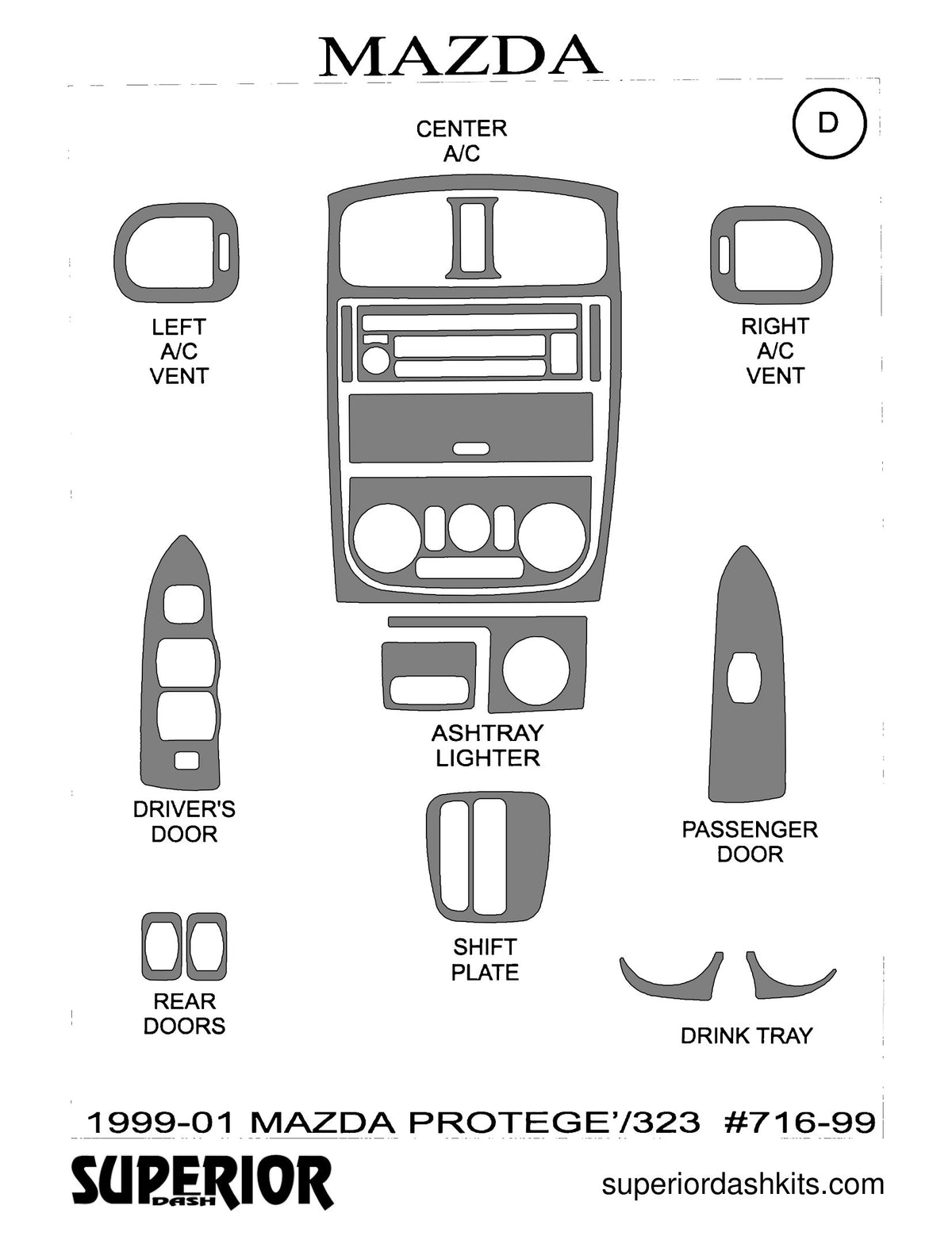 Shadow sheet for Superior Dash kit 716-99, 1999-2001 Mazda Protege