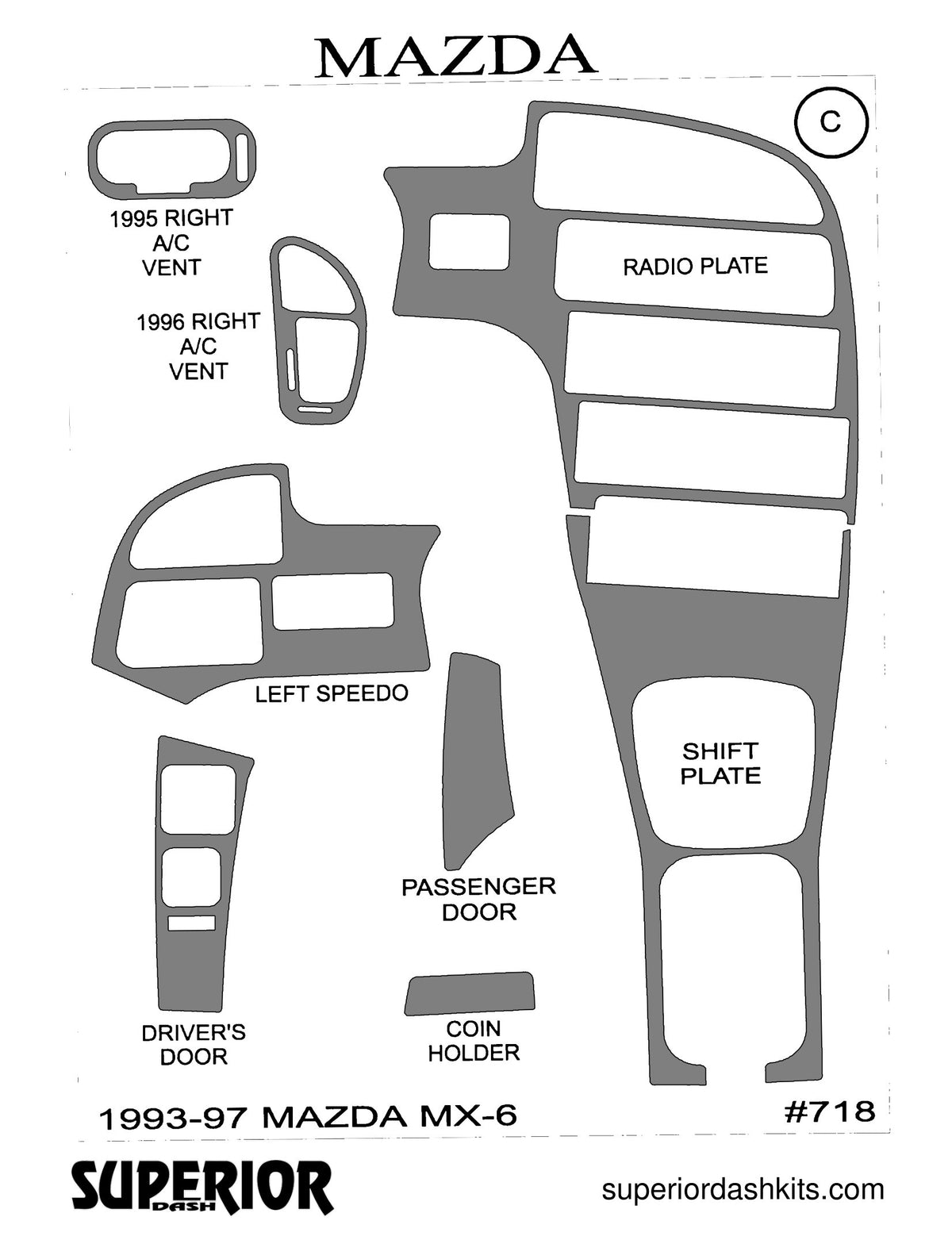 Shadow sheet for Superior Dash kit 718, 1993-1998 Mazda MX-6