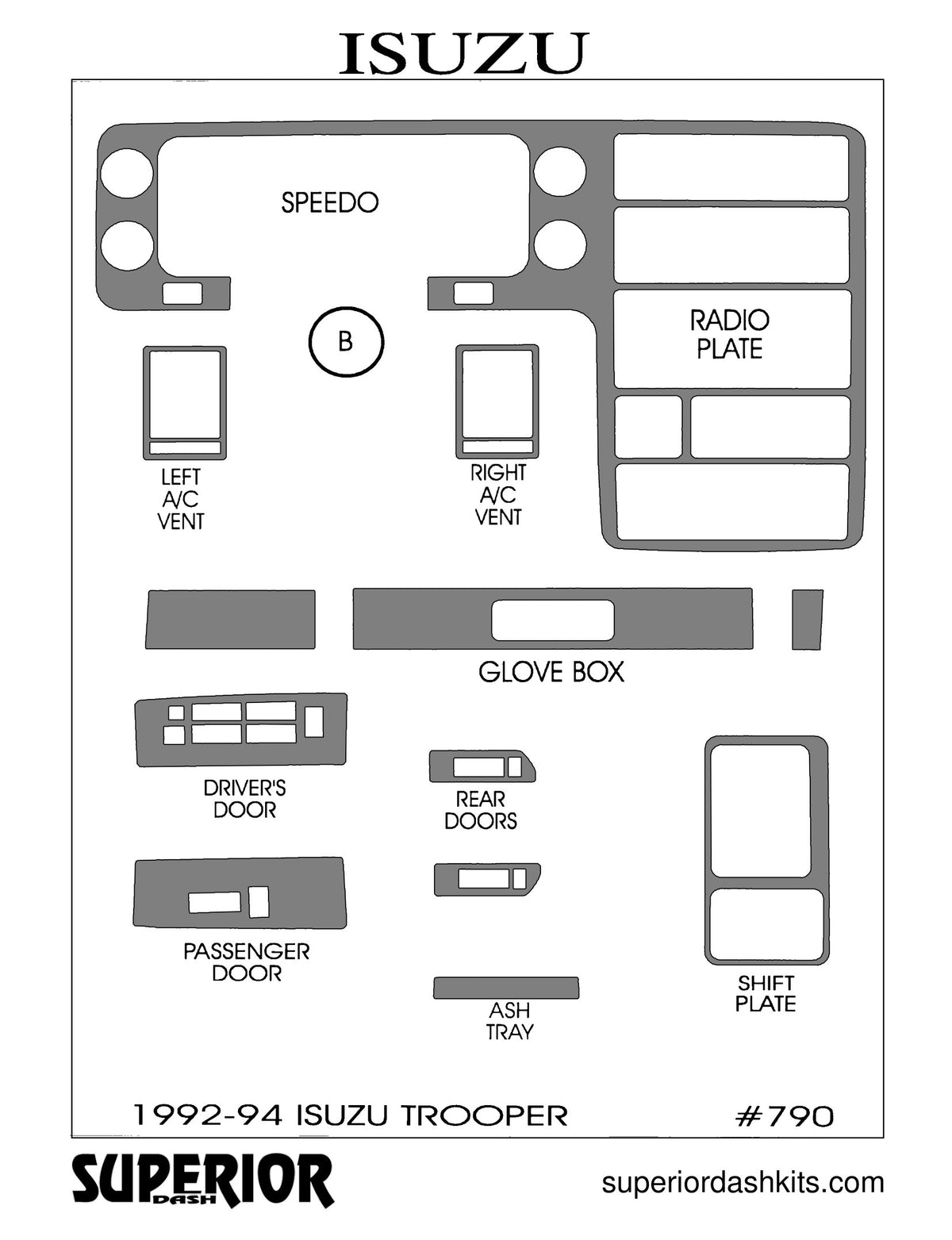 Shadow sheet for Superior Dash kit 790, 1992-2002 Isuzu Trooper